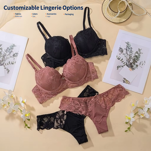 Set <span class=keywords><strong>Reggiseno</strong></span> e Mutandine da Donna Plus Size in Pizzo con Spalline Regolabili, <span class=keywords><strong>Reggiseno</strong></span> <span class=keywords><strong>Push</strong></span>-<span class=keywords><strong>up</strong></span> con Ferretto, Comodo e di Qualità OEM - Product Image 1