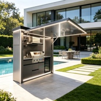 Premium Modulare Multifunktionale 304 Edelstahl Outdoor-Küchenzeile mit Einbau-Spüle, Dunstabzugshaube, Weinkühler und Hochleistungs-Kochbereich