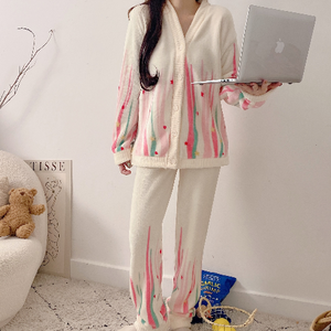 <span class=keywords><strong>Pigiama</strong></span> da <span class=keywords><strong>donna</strong></span> carino inverno <span class=keywords><strong>pigiama</strong></span> completo in velluto corallo con chiusura elastica in vita <span class=keywords><strong>pigiama</strong></span> di flanella termica per la casa - Product Image 5