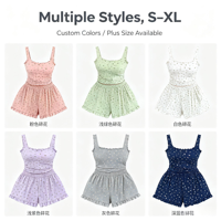 Ensembles de vêtements de nuit floraux pour femmes, ensemble pyjama avec short et poches, tenue décontractée pour la maison, 8 couleurs, S-XL