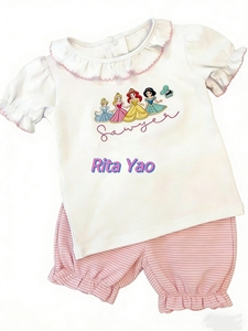 Abbigliamento Estivo <span class=keywords><strong>per</strong></span> Neonato, Set Personalizzato con Ricamo, Pantaloncini in Cotone e Camicia con Colletto, Coordinato <span class=keywords><strong>per</strong></span> Bambina 2026 - Product Image 3