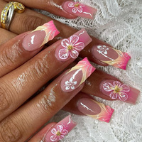 Ongles à Pression Faux en Gros pour Manucure Française Fleur 3D Tendance Tiktok, Ongles Artificiels 24 Lots