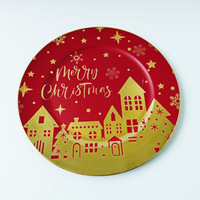 Decoración de Mesa Navideña, Platos Base de Plástico Rojos de Lujo de 13 Pulgadas para Eventos Navideños, Decoración de Bodas y Fiestas