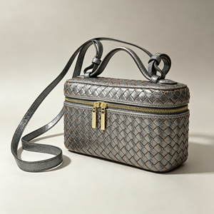 Fashion Women Woven <b>Box</b> Style Shoulder Bag Metallic Textured Dual Zipper Top Handle <b>Removable</b> Strap Daily Purse - Product Image 4
