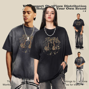 Мужская футболка с коротким рукавом в стиле гангстера, с эффектом потертости и водной стирки, коллекция 2024 года, для Европы и США - Product Image 3