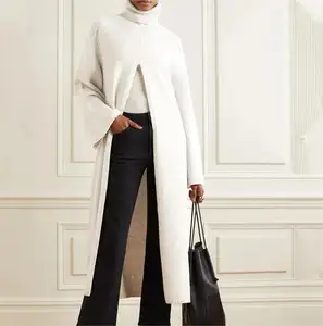 2024 Manufacturer Custom Knitwear Ladies Fashion Luxury Knitted Wool Cotton Women's Split Front Maxi Sweater Dress
