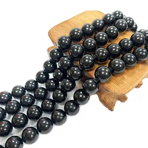 Perles rondes de Tourmaline noire de haute qualité, perles de pierre naturelle en vrac pour la fabrication de bijoux et de bracelets