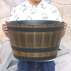 אספקה ישירה מהמפעל, עציץ חבית מעץ, קוטר גדול, PP וינטג', מעובה ועמיד, סיטונאי מסין - Product Image 1