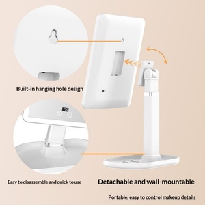 Miroir de maquillage LED carré avec base de rangement, miroir de table à écran tactile à intensité variable pour la beauté et les cosmétiques - Product Image 3