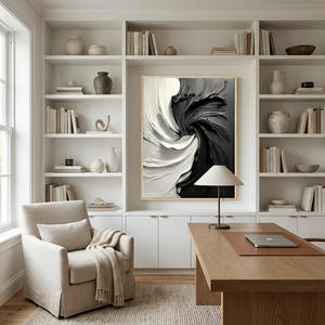 Cuadro Moderno de Naturaleza Muerta Abstracta en Blanco y Negro, Arte Decorativo Enmarcado para Colgar en la Pared, Lienzo Pintado a Mano con Técnica Mixta de Óleo, Personalizado - Product Image 4
