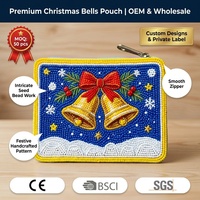 Dompet Koin Manik-Manik Buatan Tangan Motif Lonceng Natal, Pohon, dan Santa, Hadiah Liburan DIY, Kantong Resleting, Dompet Kecil