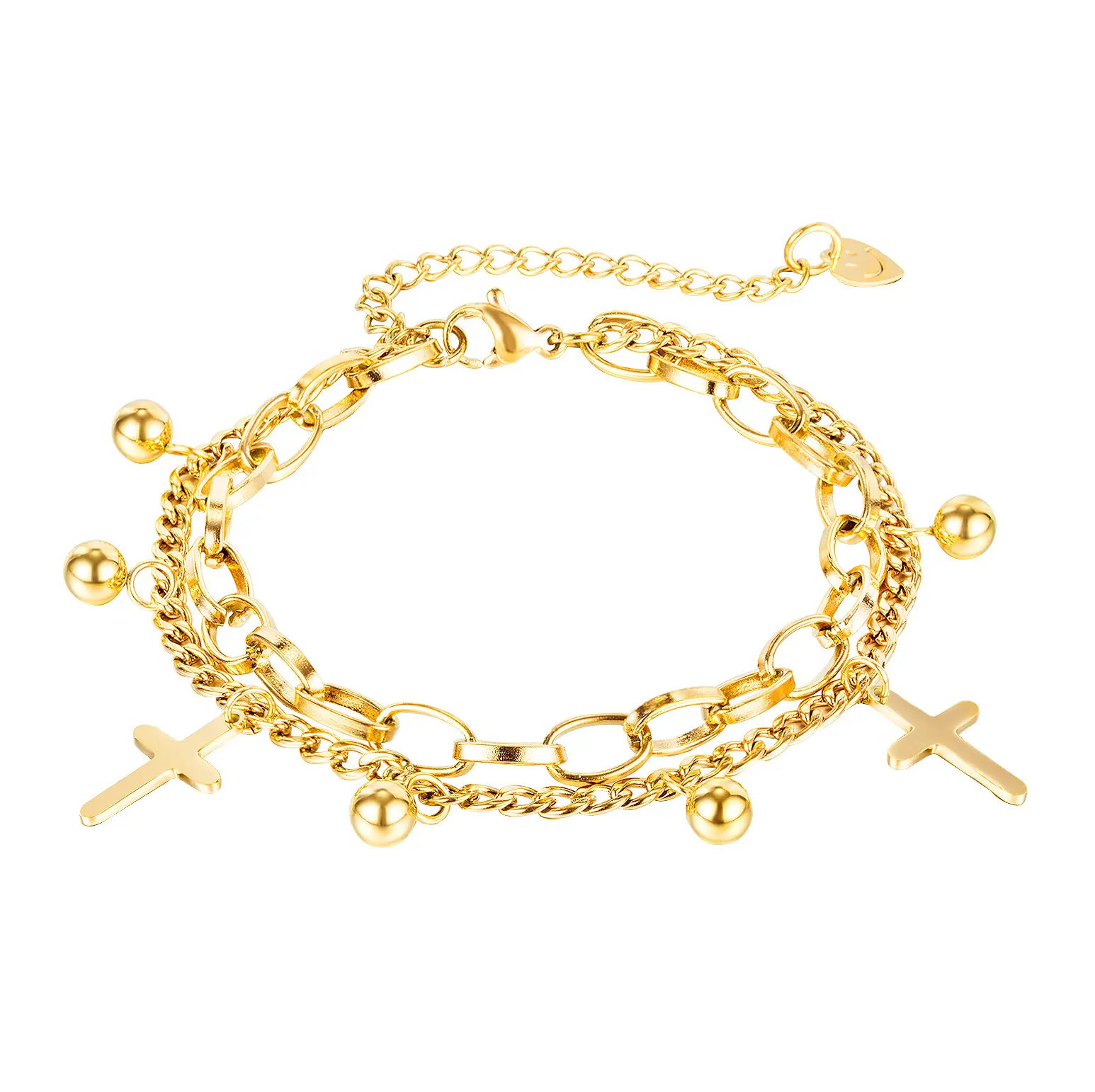 Csja — Bracelets Double chaine en acier inoxydable, pour femme, bijoux musulmans, pendentif croisé en perle, accessoires de mariage, nouvelle mode