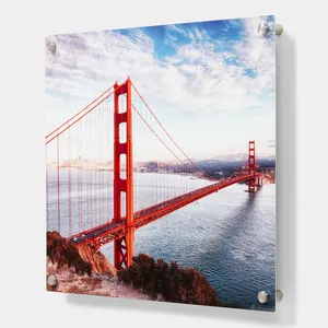 Gran marco de fotos acrílico montado en la pared personalizado con imán vidrio decorativo y Material de cristal gran oferta pintura de paisaje