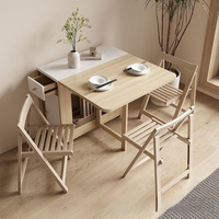 Ensemble de table à manger pliable en bois de style crème avec chaises, mobile, multifonctionnel, pour usage domestique