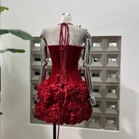 2025 3D en relief haute qualité velours arête de poisson Bustier haut à la main Rose Mini jupe 2 pièces ensemble robe pour femme discothèque robe