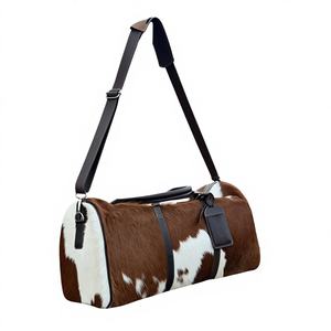 Sac de voyage en cuir véritable avec fourrure, fermeture éclair, logo personnalisé, sac de week-end, sac à main LHDB-0086 - Product Image 1