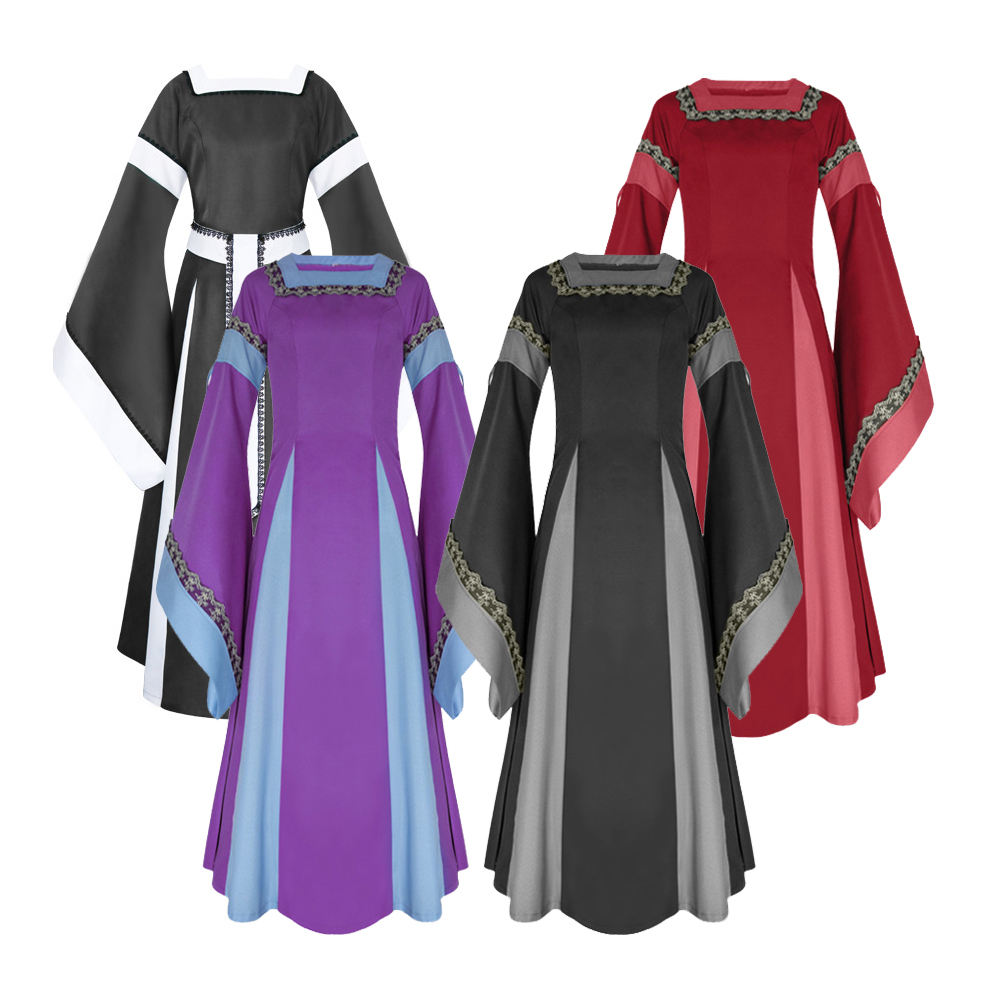 Costume medievale donna abito rinascimentale con maniche a sbuffo