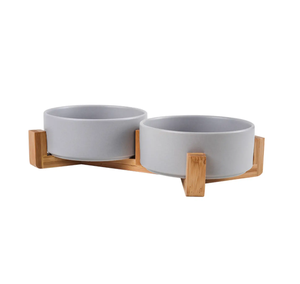 Grosir mangkuk anjing ditinggikan bermatte kustom mangkuk hewan peliharaan keramik antiselip dengan dudukan kayu - Product Image 2