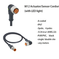 Cableado de Actuador/Sensor M8 M12 (Sobreformado) 3/4 Polos Código A IP67 Conductores de Cobre Puro Aislamiento de PVC Luces LED 30V CC 0.6m