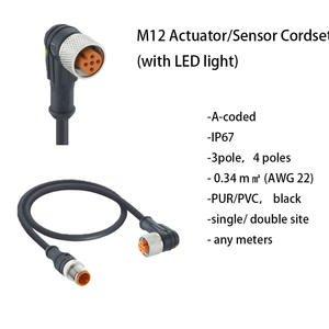 M8 M12 액추에이터/센서 케이블 세트(오버몰딩) : 3 및 4극, A 코드 IP67, LED 조명 포함, 단일 및 이중 엔드 케이블 세트 모두 - Product Image 4