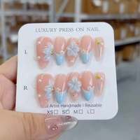 Faux ongles à presser faits main, 10 pièces, design amande, modèle tendance, avec gravure florale personnalisée