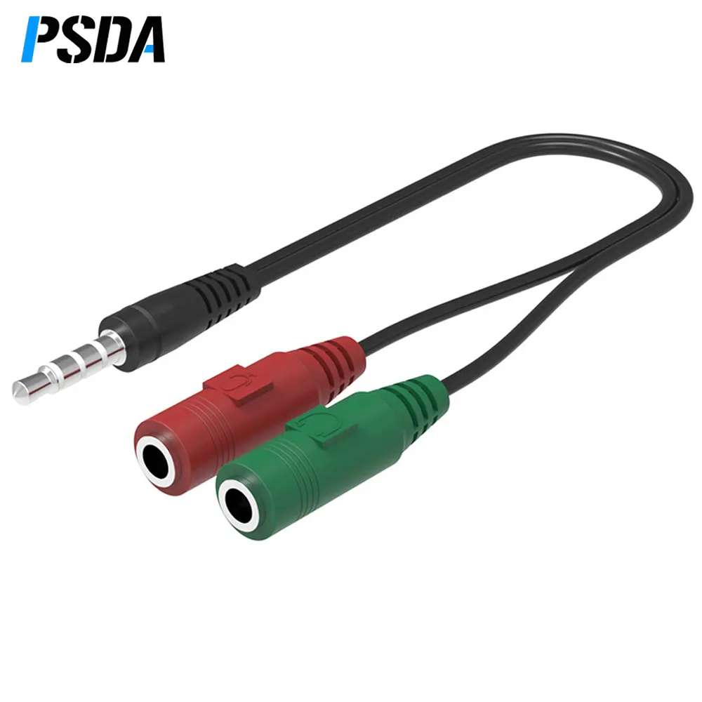 PSDA 3.5mm Jack Microphone Headset Audio Splitter Cable 1 Male to 2 Female Mic Splitter AUX Cable Headset Adapter for Computer