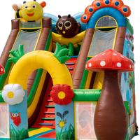 Structure gonflable à thème insectes forestiers avec double toboggan, aire de jeux d'aventure naturelle pour enfants, multicolore, pour fêtes