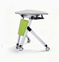 Table de formation pliante à plateau rabattable en mélamine avec cadre en acier modulaire et roulettes verrouillables pour bureau et salle de classe