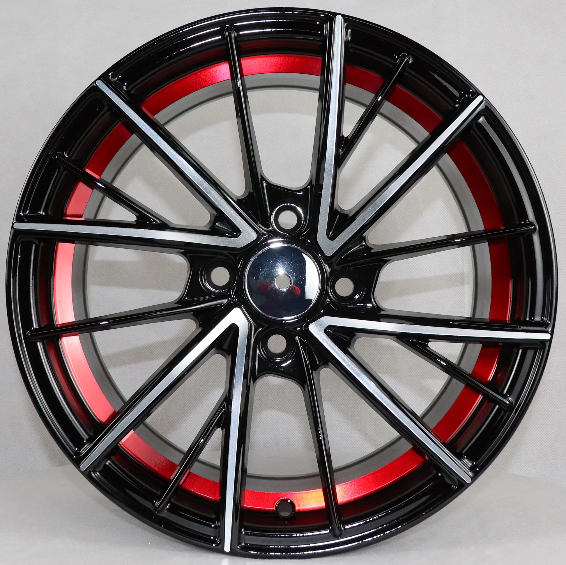 JT181 Black and red finish passenger car rims size 15 pcd 100 alloy wheels 4 hole 5 hole