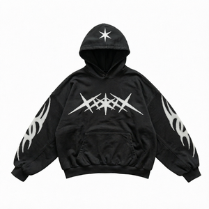 Wholesale Custom Unisex Loose Oversized Acid Washed Patch Applique Embroidered Printed <b>Hoodie</b> Faded Sun Design Puffer Fleece 3D - Product Image 1
