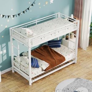 <span class=keywords><strong>Lit</strong></span> <span class=keywords><strong>mezzanine</strong></span> DNF 90x200cm, structure métallique, barres latérales, échelle de sécurité, design moderne pour chambre d'enfant, dortoir adulte, robuste, blanc - Product Image 6