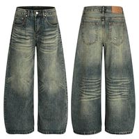 Jeans Baggy Vintage Effet Usé Jaune Teinté pour Hommes – Vente en Gros – Prise en Charge OEM/ODM et Personnalisation Avancée