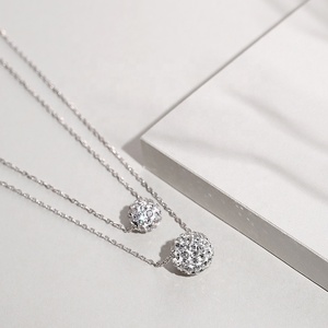 Alta Qualidade Jóias 925 Sterling <span class=keywords><strong>Silver</strong></span> <span class=keywords><strong>Double</strong></span> Layered Cadeia Rhinestone Bola Colar Pingente para As Mulheres - Product Image 5
