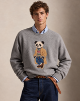 Pull en tricot personnalisé pour homme avec motif panda, col rond, broderie de logo sur mesure, OEM ODM, marque privée, tricot d'hiver décontracté