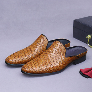 Demi-talon supérieur en cuir véritable personnalisé chaussures d'été en cuir tissé respirant pour hommes sans talon - Product Image 6