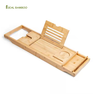 Bandeja <span class=keywords><strong>caddy</strong></span> de madera de bambú natural Premium expandible de lujo, estante para bañera, organizador de bañera con lados extensibles - Product Image 1