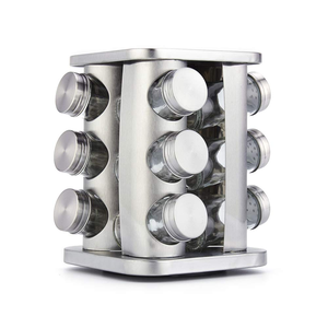 Organizador de Especias Giratorio de Acero Inoxidable con 16 Frascos, Portátil, para Cocina, con Contenedor - Product Image 1