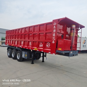 Remolque de volteo trasero rectangular de 3 ejes con sistema de descarga rápida, alta capacidad, construcción de acero, para residuos, precio de fábrica - Product Image 1