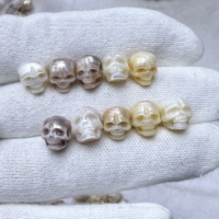 Collier et boucles d'oreilles en perles d'eau douce naturelles sculptées à la main en forme de crâne, couleur blanche, pour la fabrication de bijoux