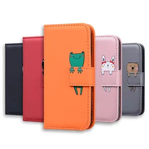 Cartoon Wallet Leather Case For Iphone 15 14 13 Mini 12 Pro Max 11 XR X XS Max 8 7 6 plus Cute Cat Bear Panda Stand Flip Cover