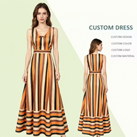 Robe longue rayée vintage personnalisée pour femme, col carré, sans manches, coupe trapèze, robe d'été, vente en gros, mode boutique