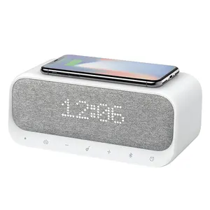 Bluetooth Soundbox 15W Draadloze Snelle Charger Stof Thuisgebruik Portable Sound Machine Wekker Speaker