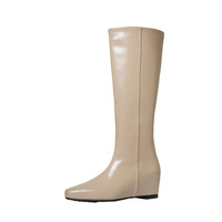Bottes d'équitation d'hiver en cuir véritable à bout carré, montantes, avec talon interne