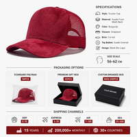 Casquette de baseball trucker personnalisée en daim avec dos en maille, 6 panneaux, snapback, visière incurvée, réglable, unisexe, vente en gros, OEM, faible MOQ