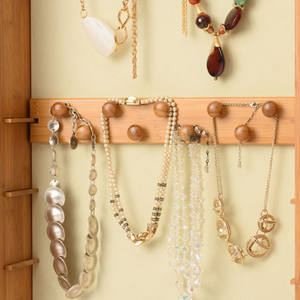 High Quality Bamboo Rectangle Home Decoration <b>Wall</b>-Mounted Jewelry Box <b>with</b> <b>Mirror</b> Convenient to Use - Product Image 6