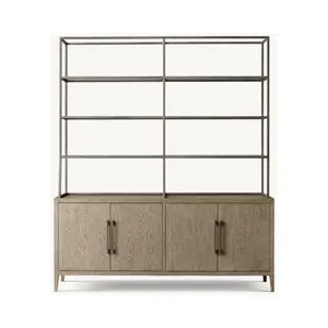 Luxury Design Sideboard Kitchen Furniture Stainless Steel Solid White Oak Hutch Sideboard