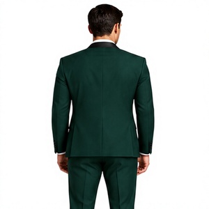 Costume de mariage trois pièces vert pour homme de haute qualité, coupe ajustée, blazer à revers noir, gilet et pantalon, tenue formelle pour banquets et soirées - Product Image 4