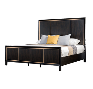 Modern Adjustable Convertible Soft <b>Bed</b> <b>Queen</b> <b>Size</b> Espresso High Panel Headboard with Gold Accent Trim - Product Image 1