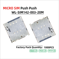 WECONN WL-SIM142-003-20M Connecteur de carte MICRO SIM 6 broches + 2 H=1.42mm Push-Push avec interrupteur de détection, Connecteur de batterie personnalisé