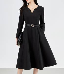 Bayan kokteyl elbise Vintage resmi iş elbiseleri 1950s kilise basit A-line pileli ofis elbise kemer - Product Image 2